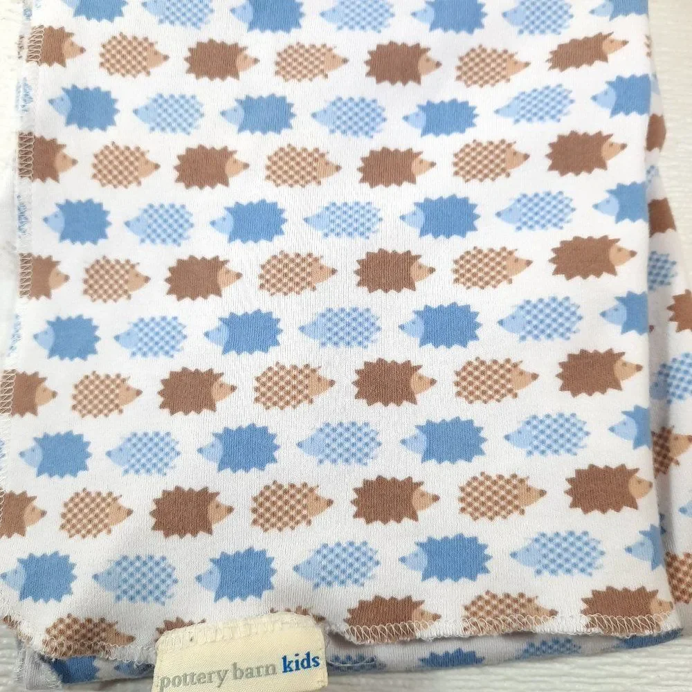 Pottery Barn Kids Hedgehog Baby Blanket Blue brown white plaid swaddle Receiving